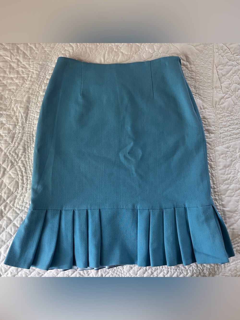 Teal Pencil Skirt with Pleated Hem